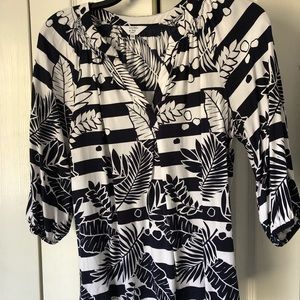 Crown & Ivy navy blue & white pattern blouse.